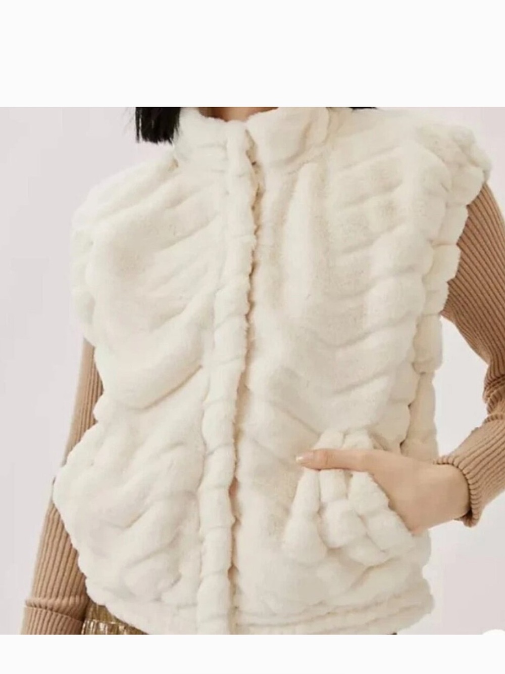 Maeve Anthropologie Faux Fur Teddy Cream Vest size S